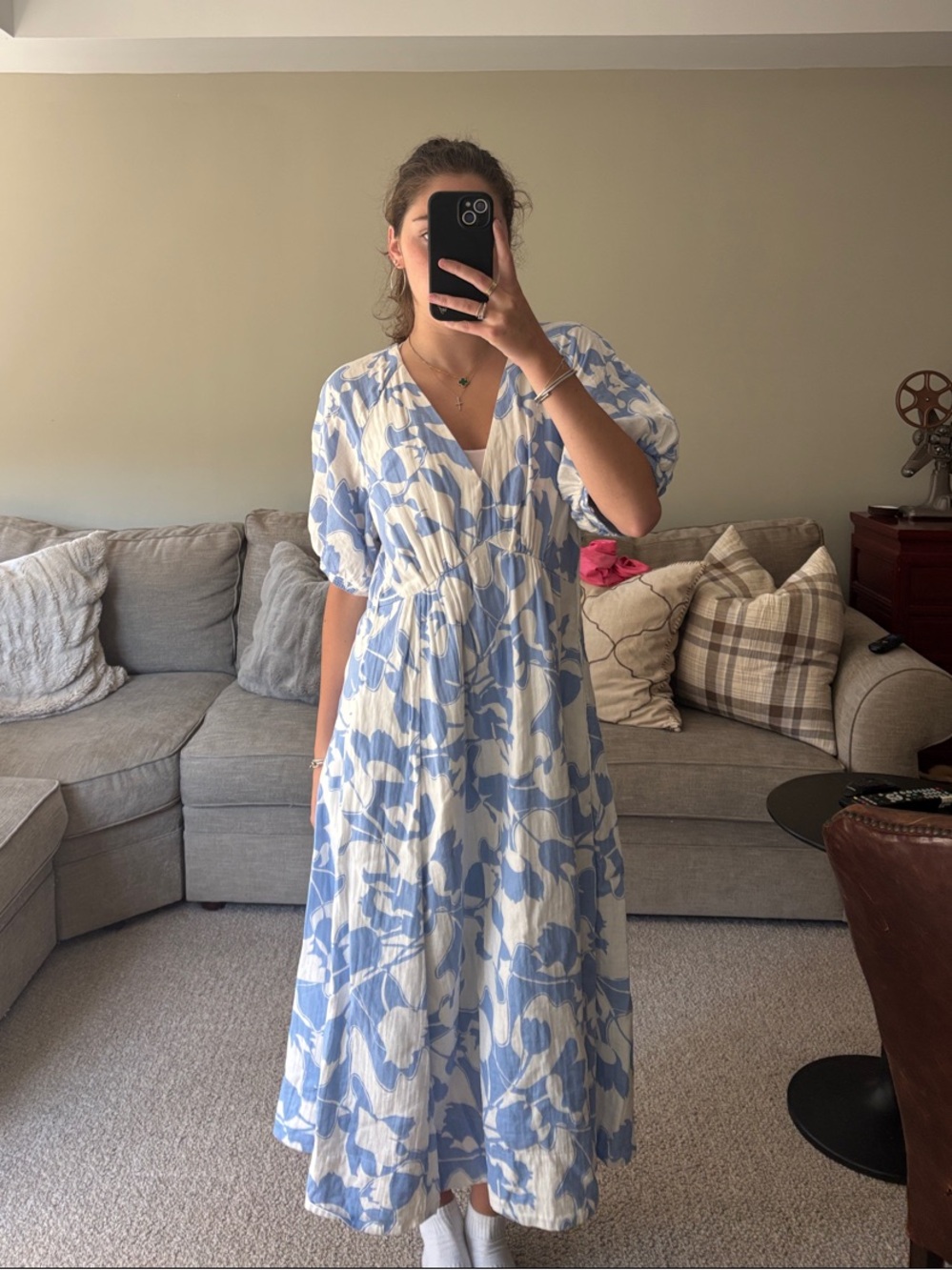 ME+EM Blue and White Floral Maxi Dress